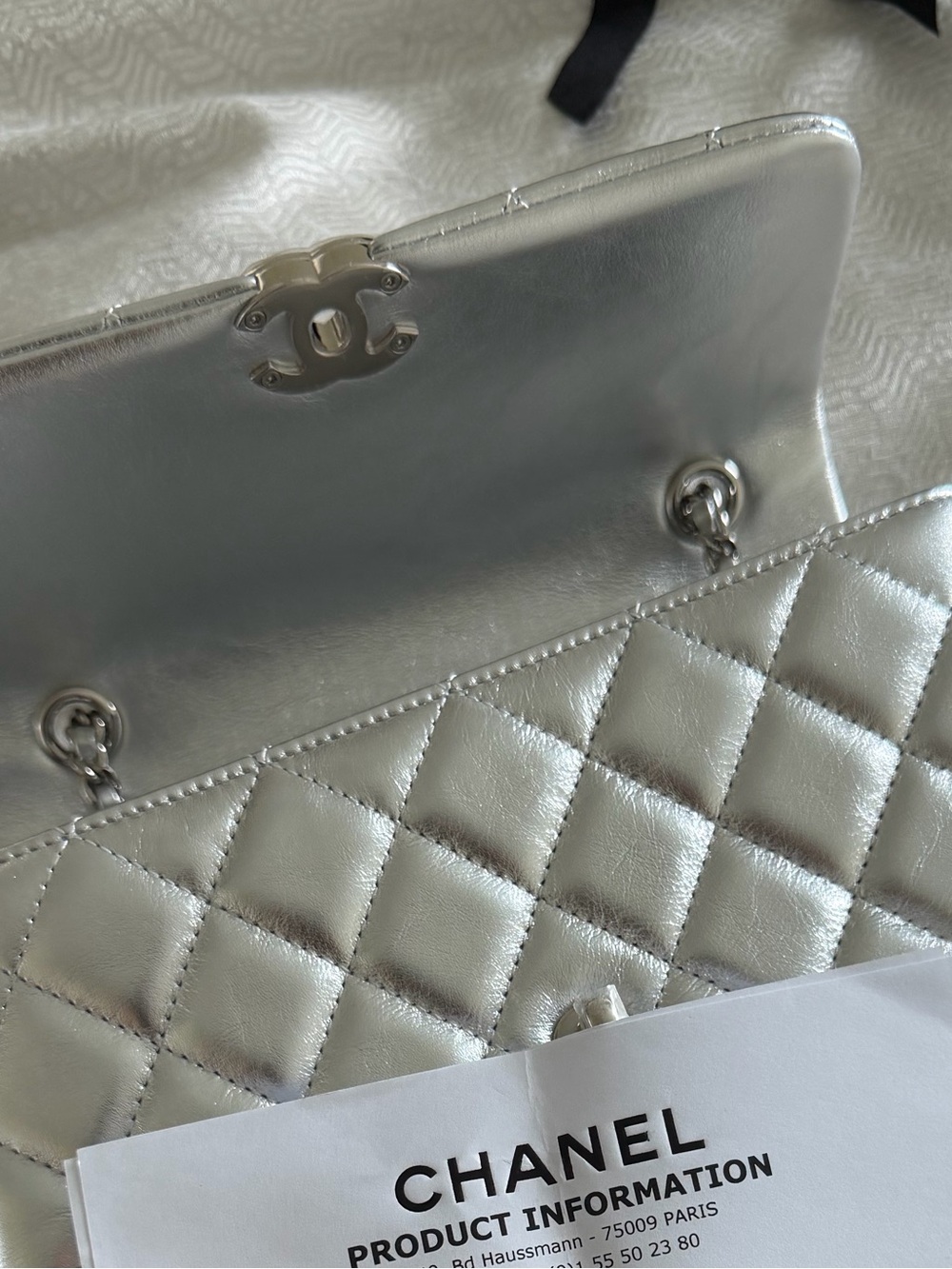 CHANEL Silver Quilted Lambskin Flap Bag with original pouch - Picture 12 of 12